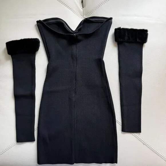 Staud Josee Black Mini Bodycon Dress Size Medium - Picture 4 of 7